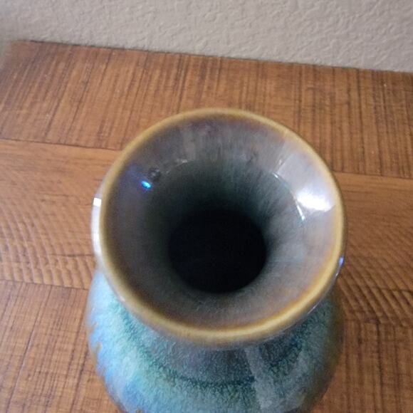 Vintage Drip Glaze Ceramic Vase in Teal and Brown with Flared Rim 8.5 Inch Tall - Picture 5 of 10
